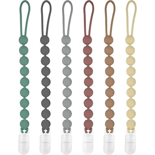 Silicone Pacifier Clips for Boys, 6 Pack One Piece Soft Flexible Binky Clips Pacifier Holder Clip for Boys