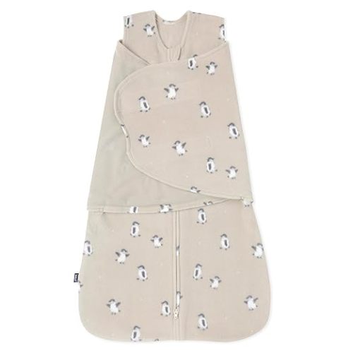HALO Micro-Fleece Sleepsack Swaddle, 3-Way Adjustable Swaddle Blanket for Newborn and Infants, TOG 3.0 for Cold Climates, Hip Healthy, Penguin Pals, Small, 3-6 Months