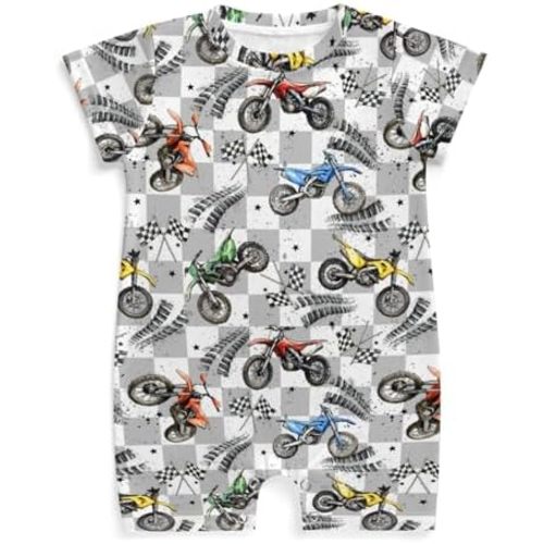 Cute Race Car Flag Black and White Plaid Baby Romper Tire Stars Checkered Vehicles Infant Outfit