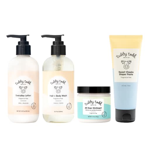 Tubby Todd Baby Bath and Skincare Kit, The Baby Bundle Gift Set | Shampoo and Body Wash, 8.5 oz Everyday Lotion, 3.5 oz All Over Ointment & 4 oz Diaper Paste Cream, Fragrance-Free
