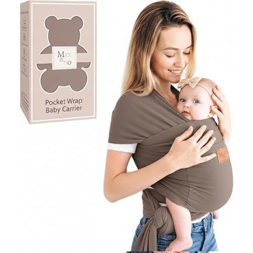 Baby Wrap Carrier for Newborn to Toddler, Hands-Free Stretchy Baby Carrier Wrap with Front Pocket, 95% Cotton 5% Spandex, Ergonomic Infant Sling for Babies 8-35 lbs, One Size Fits Most (Grey)
