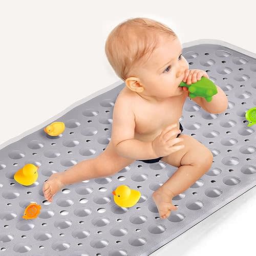 Sheepping Baby Bath Mat for Tub Non Slip Extra Long Cover Bathtub Mat with 200 Big Suction Cups for Toddler Infant Kids 40 X 16 Inch - Eco Friendly ,Machine Washable Shower Mat (Grey)