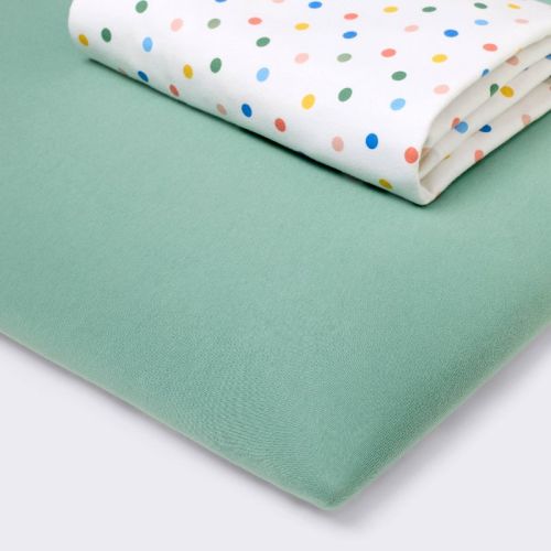 2pk Fitted Playard Cotton Blend Jersey Sheets - Green & Color Dots - Cloud Island™