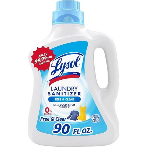 Lysol Laundry Sanitizer Additive, Free & Clear, Free from Fragrance and Dyes, 0% Bleach Laundry Sanitizer, Bacteria-causing Laundry Odor Eliminator, Unscented, 90 Fl Oz (Pack of 1) - Package May Vary