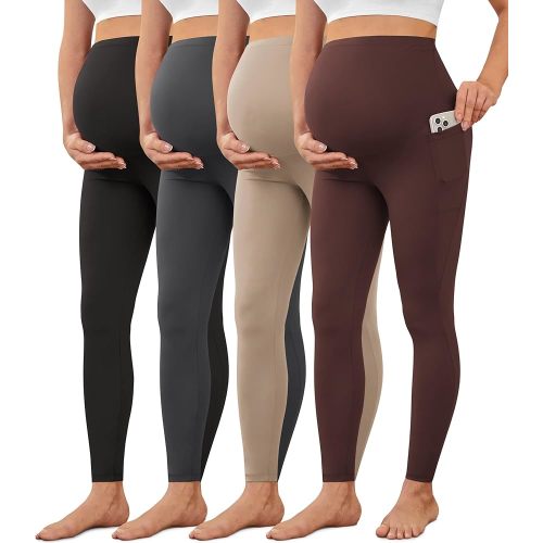 VALANDY Creamlush 4 Pack Maternity Leggings with Pockets Over The Belly-Buttery Soft Yoga Workout Pregnant Pants