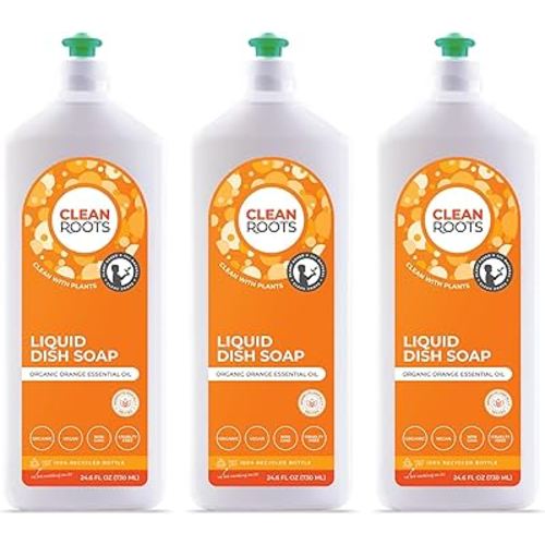 Baby Liquid Dish Soap – EcoGarantie Certified, 100% Plant-Based Formula, Made with Organic Ingredients, Scented with Organic Orange Essential Oil – 24.6 fl oz (730 mL), Pack of 3