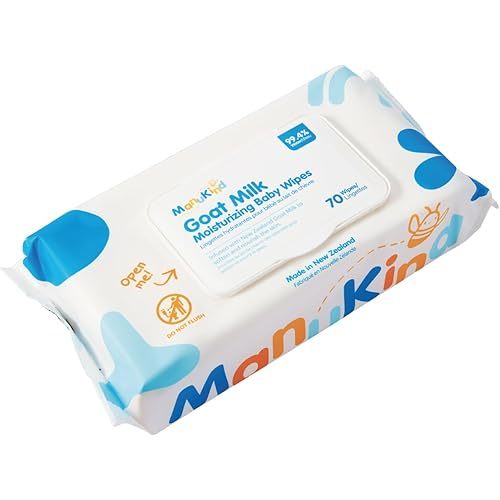 ManuKind Goat Milk Infused Baby Wipes, Ultra Gentle, 100% Bamboo Fiber, Soft Comfort for Sensitive Skin, Dermatologist Tested, Made in New Zealand, 70 Count