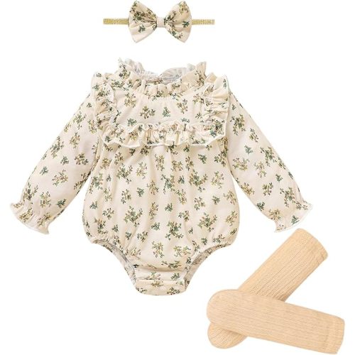 GRNSHTS Newborn Baby Girl Clothes Ruffle Rompers Toddler Fall Outfits for Girls Set Little Girl Fall Winter Clothing