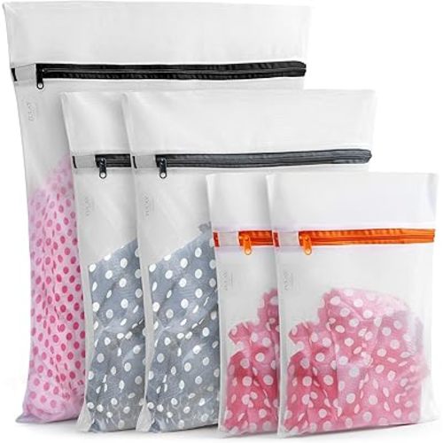 Zulay Home 5 Pack Mesh Laundry Bags for Delicates - Reusable Mesh Laundry Bags for Washing Machine - Laundry Bags Mesh Wash Bags For Underwear, Lingerie Stockings, Socks (1 Large, 2 Medium, 2 Small)
