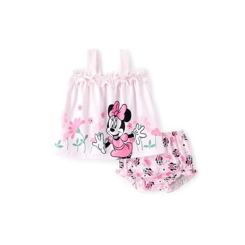 Disney Princess Baby Girl Clothes: Floral Sleeveless Ruffle Tunic Top & Bloomer Diaper Cover Set Newborn Summer Outfits