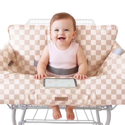Konssy Shopping Cart Cover for Baby, High Chair Cover, 360° Protection Grocery Cart Seat Cover with Storage Pockets, Soft, Machine Washable, Portable with Carry Bag, Boys & Girls, Wide Green