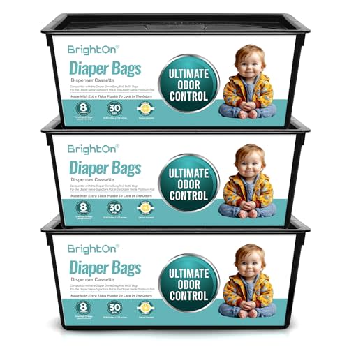 BrightOn Diaper Pail Refill Bags Compatible with Genie Easy Roll Signature Diaper Pails, 3-Pack (90 Bags) (Lemon Scented)