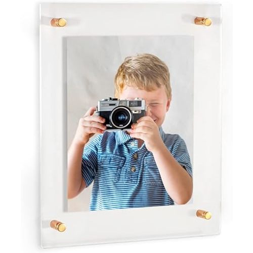 24 x 31 Contemporary Acrylic Floating Frame: Elevate Your Art and Photos in Style - Featuring 19x25mm Brushed Gold Acrylic Standoff for Wall Mounting.