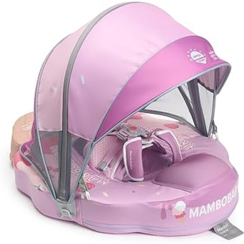 Mambobaby Float Add Tail Baby/Infant Swim Float with Canopy, Non-Inflatable Solid Upgrade Soft Waterproof Skin-Friendly Leather Material (Limited Edition Purple)