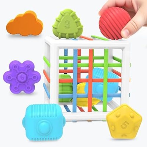 Baby Montessori Toys for 1 Year Old Boys Girls Gift, Multi Sensory Blocks Shape Sorter for Toddlers 1-3, Learning Educational Activity Cube, 1st Birthday for 6 12 18 Months