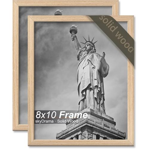 Natural Solid Wood 8x10 Picture Frame, Display 8 x 10 Inch Picture Poster Photo, Vertical & Horizontal Wall Hanging - 2 Pack/Black/8"x10"