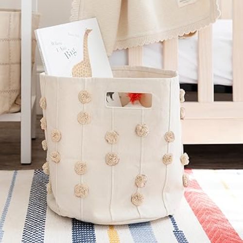 Makemake Organics Hamper (13"x12") Laundry Basket for Closet (Pompom - Pecan)