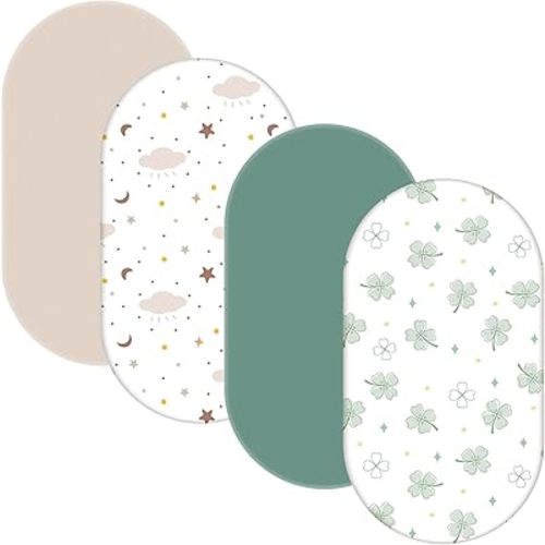 4 Pack Bassinet Sheets - 30"x18" Bassinet Fitted Sheets for Halo BassiNest, 4moms MamaRoo, Chicco LullaGlide and Other Small Size Bassinet | Ultra Soft & Skin Friendly Bassinet Sheets for Boys Girls