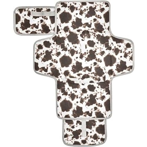 Portable Changing Pad for Baby - Black Cow Travel Diaper Changing Pad Waterproof Changing Mat with Built-in Pillow - Baby Shower Gifts