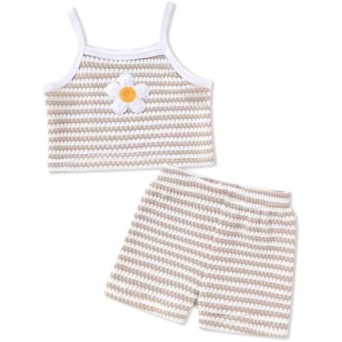 YOUNGER TREE Toddler Baby Girl Summer Clothes Sleeveless Waffle Knit Set