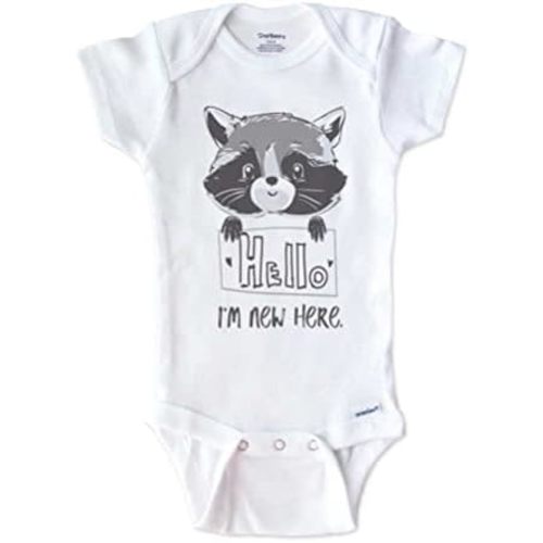Hello I'm new here. baby Raccoon d2 - onesie birth announcement Shower gift