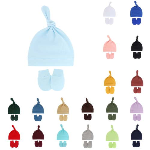 RotHome Newborn Hats 0-6 Months Baby Beanie Set Soft Cotton Infant Caps for Baby Boys Girls Cozy Adjustable Knot Headwear for Daily Use