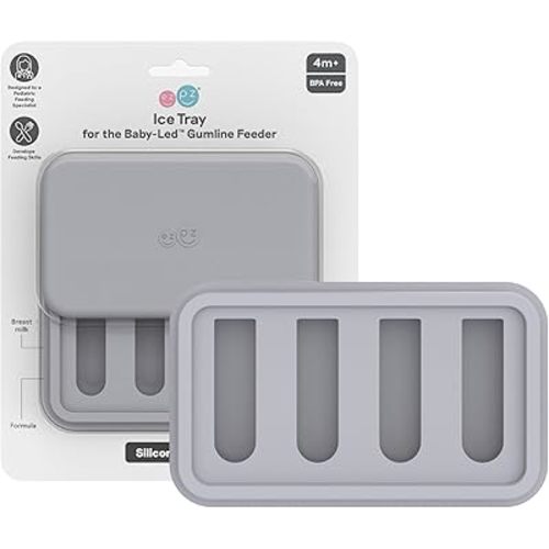 ezpz Ice Tray for the Baby-Led Gumline Feeder (Pewter) - 4 Months+ - Silicone Ice Tray for Breast Milk, Formula, or Purees - Four Compartments - Infant Essentials