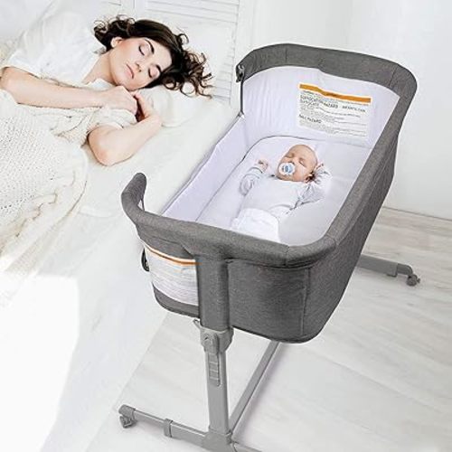 KoolerThings 3 in 1 Baby Bassinet, Bedside Sleeper, & Playpen, Easy Folding Portable Crib (Grey)- KoolaBaby (Bassinet)