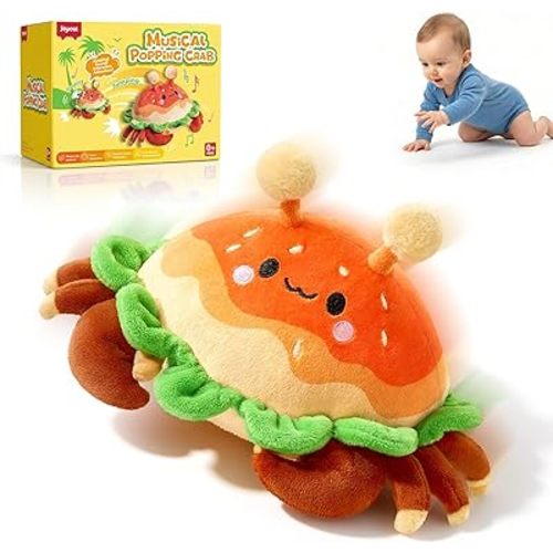 JoyCat Baby Toys 0-18 Months, Musical Crawling Crab Plush Toy, 38 Songs