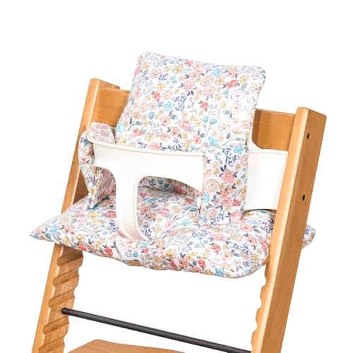 DADOUMAN Extra Padded Soft Dining Chair Seat Cushion, Wateproof & Wipe Clean Cushion for Stokke Tripp Trapp High Chair, 18" L x 11" W, Compatible & Convertible Design (Blooming Flowers)