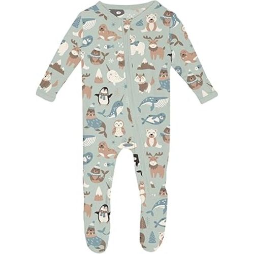 KicKee Festive Print Footies with Zipper, Snuggly One-Piece Pajamas for Seasonal Fun