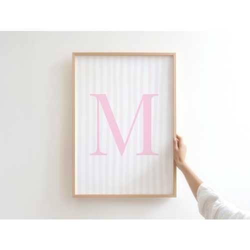 Custom Letter Print, Pink Striped Monogram Wall Art for Nursery Decor, Digital Download