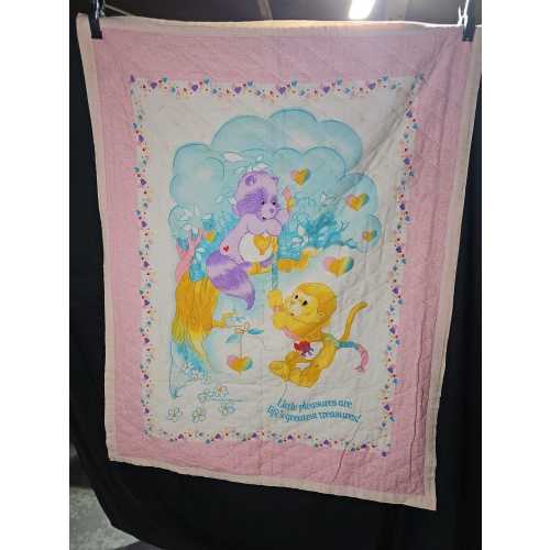 Vintage 1985 Care Bears Baby Quilt Tapestry Wall Hanging 34"×44"