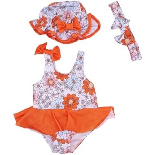 Toddler Girl Swimsuit UPF 50+ One-Piece Rash Guard with Button - Long Sleeve Sun Protection Swimwear