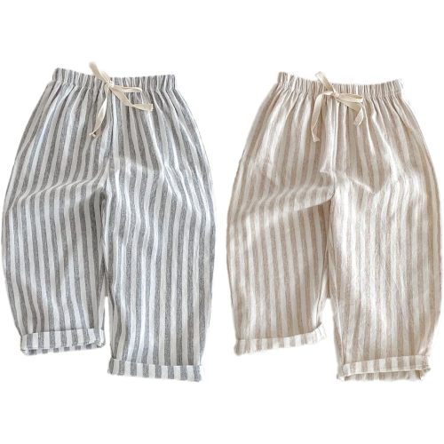 Ashmyova Classic Casual Pants for Boys Thin Cotton Stripe Elastics Waist Spring Summer Trousers Toddler Long Pants 2Pcs