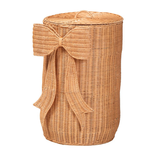 Dakota Fields bali & pari Creusa Natural Rattan Laundry Basket with Bow Detail, Tall | Wayfair