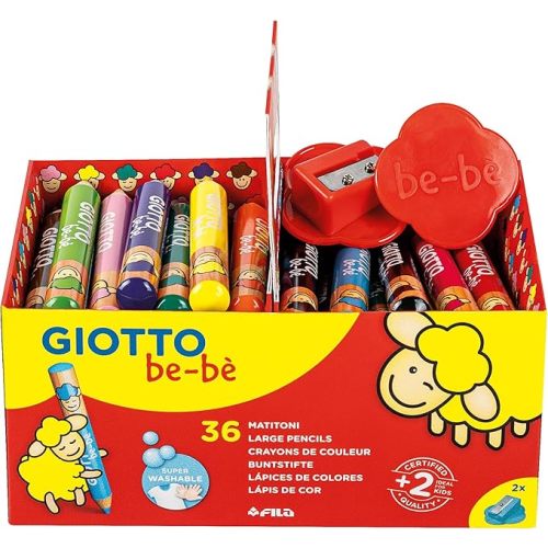 GIOTTO be-bè Large Pencils and Sharpeners, 36 Pencils, Assorted Colours, Ideal for School & Home