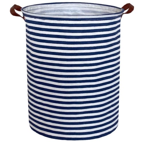 Essme Kids Laundry Hamper,Boys laundry basket,Collapsible Bule storage basket with Waterproof PE Coating,Canvas Fabric Nursery Hamper for Kids Room Decor,Gift,Baby Clothing.(Navy Blue stripes)