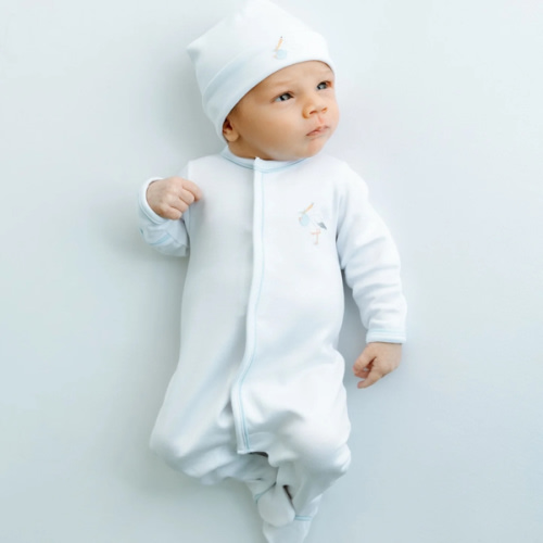 Vintage Stork Footie - Light Blue – Magnolia Baby