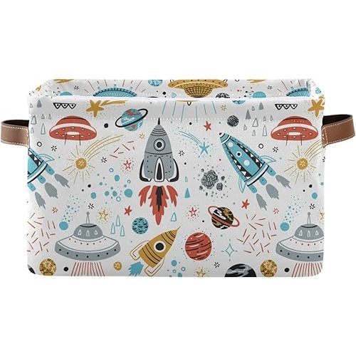 Storage Basket Cube Cartoon Space Rocket Planet Large Collapsible Toys Storage Box Bin Laundry Organizer for Closet Shelf Nursery Kids Bedroom,15x11x9.5 in,1 Pack