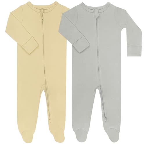 GUISBY Footed Long Sleeve Baby Pajamas with Zipper Cotton Infant Sleepwear