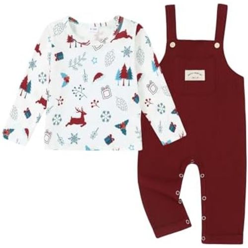 ZOEREA Toddler Baby Boys Clothes Outfit Long Sleeve T-Shirt and Romper Set Cute Jumpsuit Overalls Solid Color 6M-4T