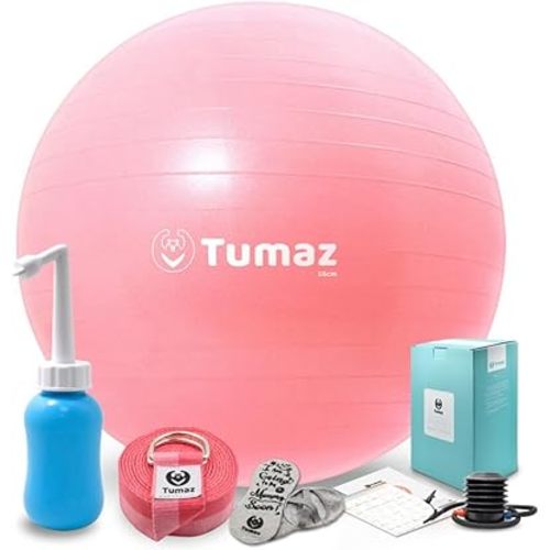 Tumaz Birth Ball - Birthing Ball for Pregnancy & Labor - Including Birthing Ball/Peri Bottle/Yoga Strap/Non-Slip Socks - Pregnancy Ball for Exercises Set with Quick Foot Pump & Instruction Poster