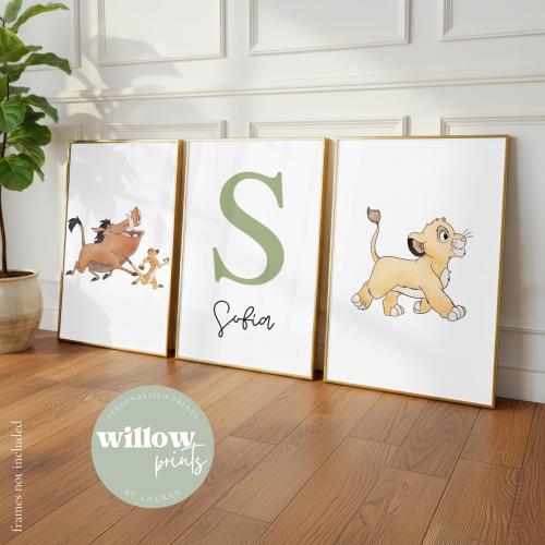 Set of 3 Lion King Inspired Personalised Name Print | Lion King nursery | Nursery print | Hakuna Matata quote print | Personalised baby