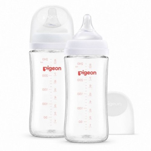 Pigeon Nurture & Nest Wide-Neck Anti-colic Glass Baby Bottles with Nipples - 8 fl oz/2pk: Latex-Free, BPA-Free, Lead-Free