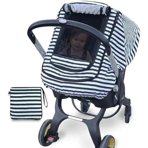 Car Seat Covers for Babies,Baby Car Seat Cover for Boys Girls,Windproof Infant Carseat Cover,Kick-Proof Car Seat Canopy with Breathable Mesh Peep Window,(Grey Stripe)