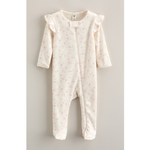 Ruffle Cotton Blend Rib Footie