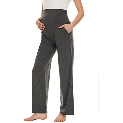 Ecavus Women's Maternity Wide/Straight Versatile Comfy Palazzo Lounge Pants Stretch Pregnancy Trousers with Pockets