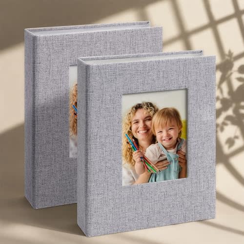 Vienrose 4x6 Mini Photo Album, 2 Pack, 52 Photos, Grey | Linen Cover, Photo Book, Baby Memory Book, Artwork Postcards Storage