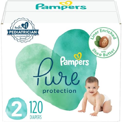 Pampers Baby Diapers - Pure Protection - Size 2, 120 Count, for up to 100% Leakproof, Premium Plant-based Skin Protection